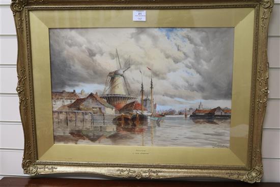 Louis Van Straten, pair of watercolours, Near Rotterdam, and Haarlem, signed, 15.5 x 23.5in.